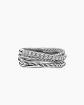 Crossover Band Ring in Sterling Silver with Diamonds, 6.8mm